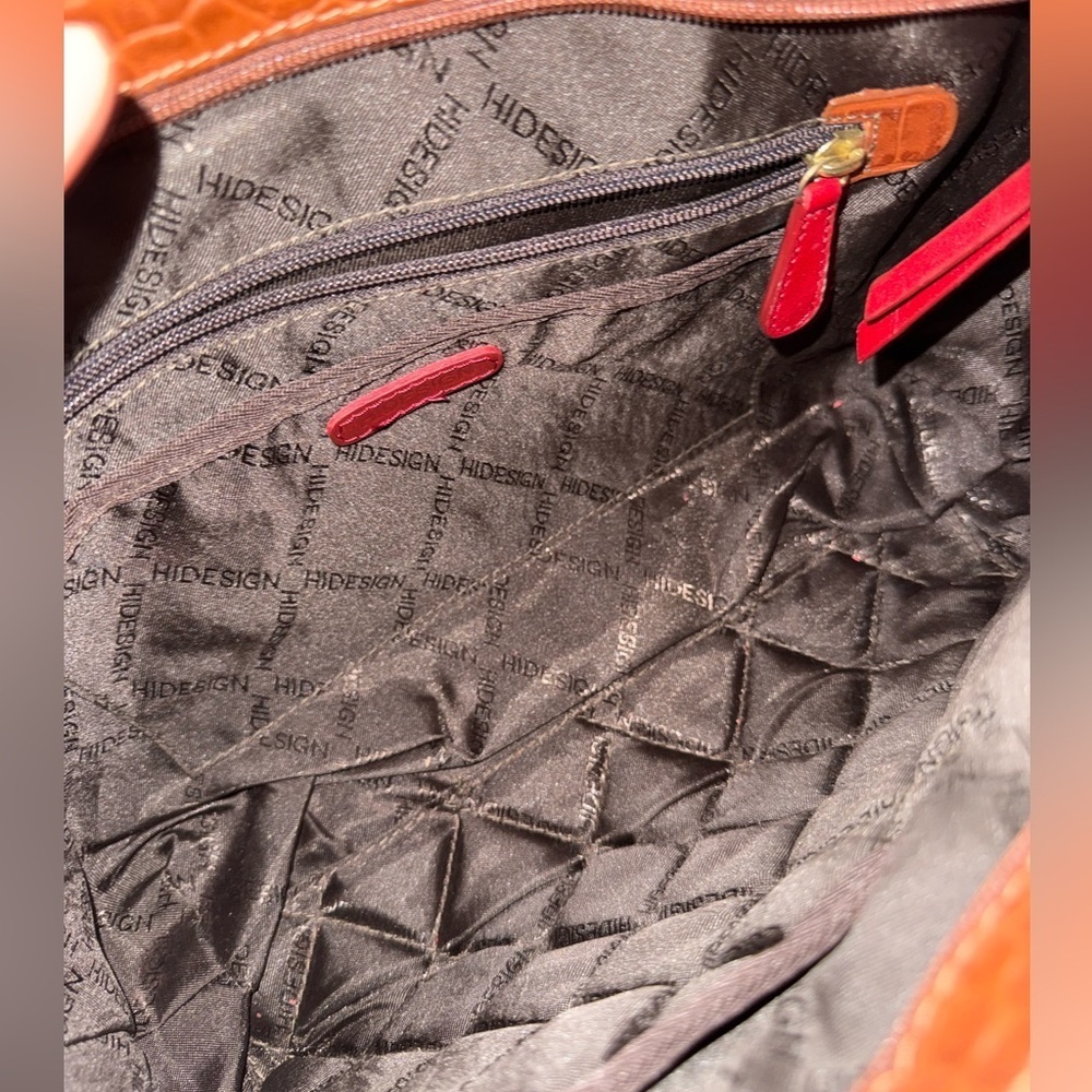 Hidesign EE Jupiter II Leather Shoulder Bag Croc Embossed Brown Red - Picture 10 of 13